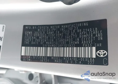 2024 Toyota Corolla Le from USA, damaged, VIN 5YFB4MDE5RP101922